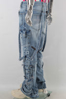 Blue patchwork cargo jeans