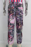 Digital print cargo baggy jeans