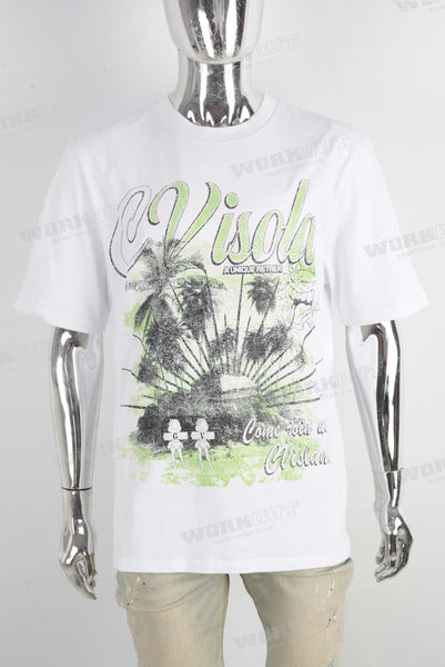 White heavyweight green digital print t shirt