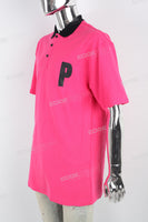Pink Print Letter Polo Shirt