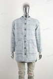 Light Blue Patterned Quilted Washed Denim Jacket