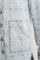 Light Blue Patterned Quilted Washed Denim Jacket