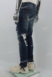 Blue Cut and Scratched Print Zip-Up Tie Mans Skinny Jeans