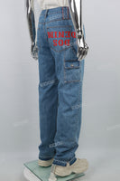 Red Printed Blue Men's Baggy Denim Cargo Pants