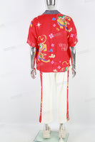 Men's Printed Red Vacation Short Sleeve Shirt White Trouser Suit