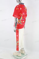 Men's Printed Red Vacation Short Sleeve Shirt White Trouser Suit