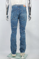 Men's split patchwork blue flared jeans