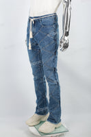 Men's split patchwork blue flared jeans