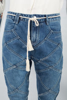 Men's split patchwork blue flared jeans