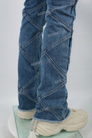 Men's split patchwork blue flared jeans