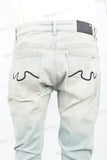 Light Blue Heavy Wash Distressed Embroidered Skinny Jeans