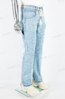 Blue floral denim cargo pants