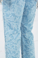 Blue floral denim cargo pants