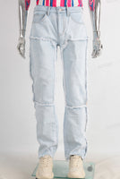 Blue straight patchwork boot cut jeans