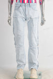 Blue straight patchwork boot cut jeans