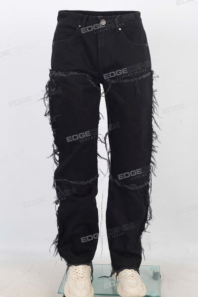 Black distressed carpenter double knee jeans