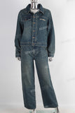 Women blue acid washed jacket and straight jeans set