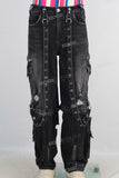 Black damaged cargo zipper patchwork jeans