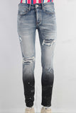 Blue damaged skinny paint splatters jeans