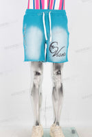 Blue digital print boot cut knitting shorts