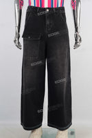 Black straight cargo digital print jeans