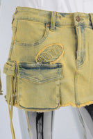 Yellow embroidered patchwork cargo skirt