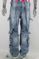 Blue patchwork cargo jeans