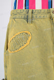 Yellow embroidered cargo boot cut short