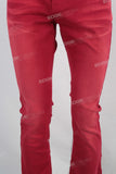 Red acid washed slim fit jeans