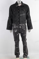 Black wax jacket and double skinny jeans set