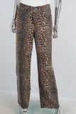 Leopards digital print straight jeans women