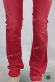 Red acid washed slim fit jeans