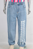 Blue digital print straight jeans