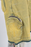 Yellow embroidered cargo boot cut short