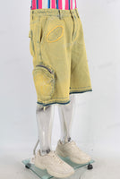 Yellow embroidered cargo boot cut short