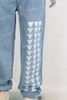 Blue digital print straight jeans