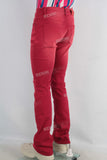 Red acid washed slim fit jeans