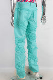 Damaged patchwork straight boot cut jeans