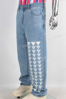 Blue digital print straight jeans