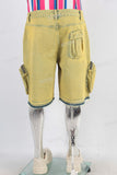 Yellow embroidered cargo boot cut short