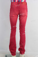 Red acid washed slim fit jeans