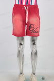 Red boot cut black digital print knitting shorts