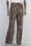 Leopards digital print straight jeans women