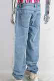 Blue digital print straight jeans