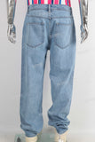 Blue digital print straight jeans