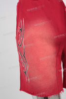 Red boot cut black digital print knitting shorts