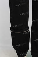Black baggy zip up patchwork jeans