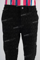 Black embroidered patchwork slim fit jeans