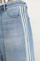 Blue wide leg patchwork jeans