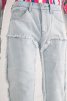 Blue straight patchwork boot cut jeans